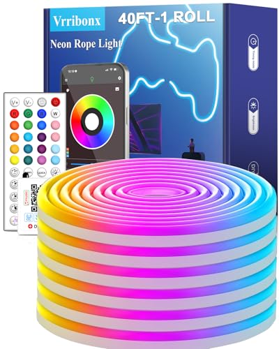 40Ft LED Neon Rope Lights,Control with App/Remote,Flexible Led Rope Lights,Multiple Modes,IP65 Outdoor RGB Neon Lights Waterproof,Music Sync Gaming Led Light Strip for Bedroom Room Outdoors Décor 40Ft LED Neon Rope Lights,Control with App/Remote,Flexible Led Rope Lights,Multiple Modes,IP65 Outdoor RGB Neon Lights Waterproof,Music Sync Gaming Led Light Strip for Bedroom Room Outdoors Décor