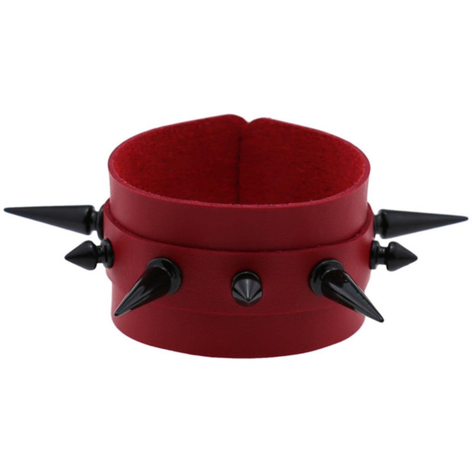 Cabule Unisex Red Punk Gothic Rock Black Cuspidal Spikes Rivet Cone Stud Wide Leather Cuff Bracelet Wristbands Bangles Fashion Jewelry Gift