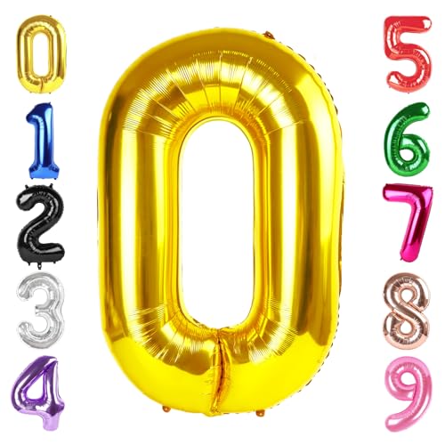 Image of 40 Inch Gold Number 0 Balloon Birthday Party Decorations for Men & Women | 40 Inch Gold inflatable foil number balloons, large birthday decorations for 0th birthday