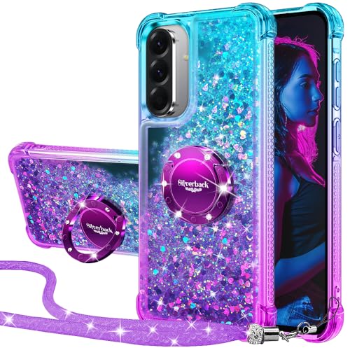 Silverback for Samsung Galaxy A36 5G Phone Case with Stand, Moving Liquid Holographic Sparkle Glitter Case with Kickstand, Girls Women Bling Diamond Ring Protective Cover - Purple by Silverback - Used condition - US$10.45