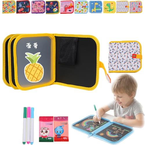 Hyxowgt Reusable Scribble Book and Markers, Portable Drawing Book and Markers, Erasable Scribble Pad with Pen and Storage Bag (H, 14)