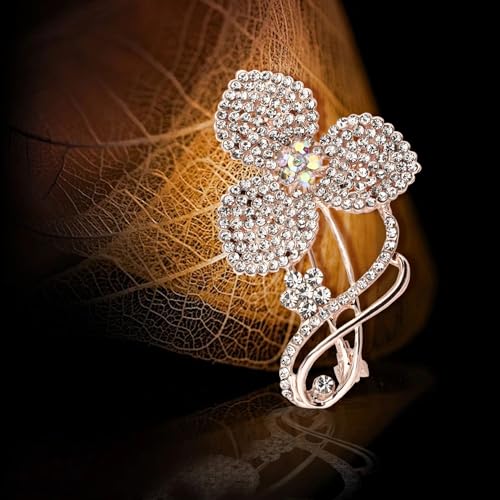 Image of Gold Crystal Shell Flower Brooch Pins for Women Elegant Pearl Rhinestone Floral Brooches Pin Fashion Jewelry for Party Dance Wedding Banquet Brooch for Women Girl Gift