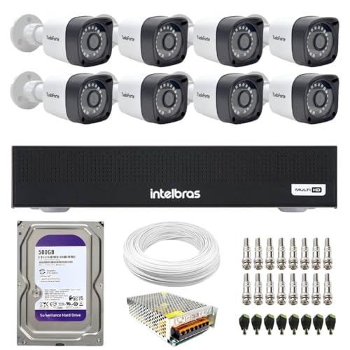 Kit 8 Câmeras Segurança Full HD DVR Intelbras 8 Canais Com HD Completo