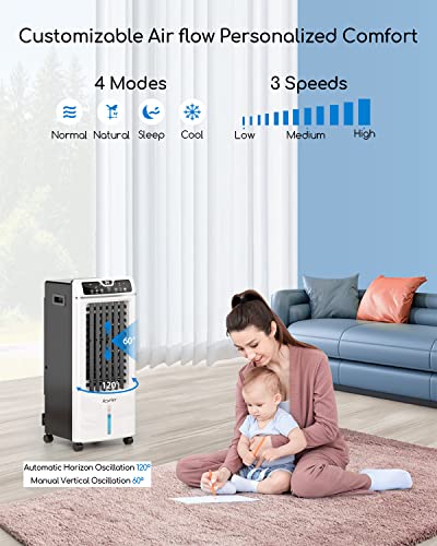 Climatiseur Mobile, 4 en 1 Refroidisseur d'air Portable, Ventilateur, Purificateur, Humidificateur avec 3 Modes, 3 Vitesses, Réservoir d'eau 4.5 L, Télécommande, Minuterie, 600 m³/h, Ventilateur Tour - Image 4