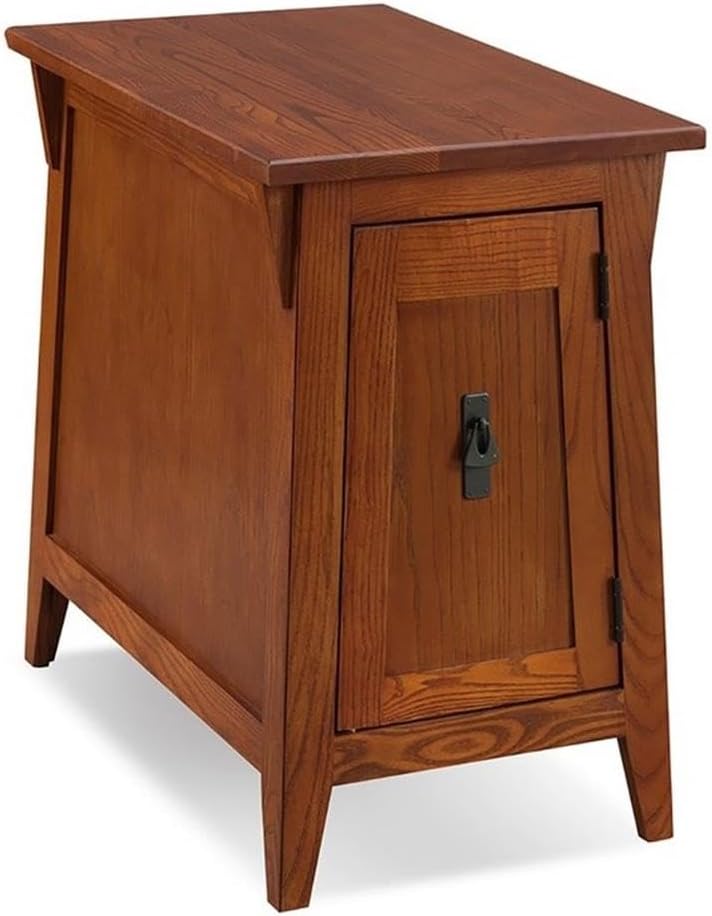 BOWERY HILL Mission Wood Cabinet End Table, 24" H x 15" W x 24" D, Brown/Russet Finish, Solid Ash Top with Oak Veneers, 1 Shelf Storage Behind Door, Elegant Canted Design for Living Room or Apartment
