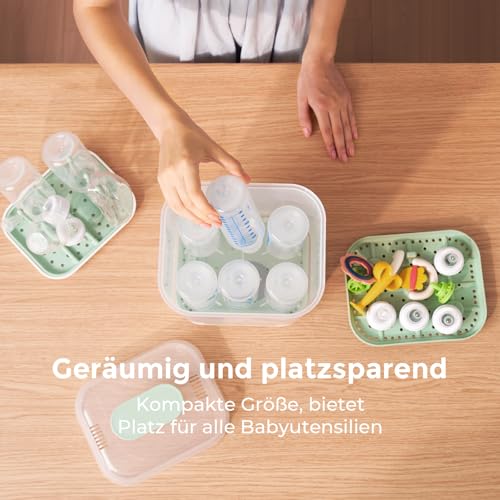 Momcozy Elektrischer Dampfsterilisator & Trockner für Babyflaschen – Platzsparend, 6 Flaschen Kapazität, 4-in-1 Kompaktgerät für Babyflaschen, Milchpumpen-Zubehör, inklusive Trocknungsgestell