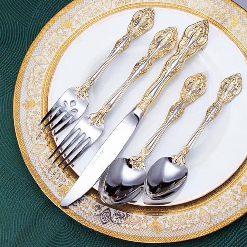 20-Piece-Golden-Silverware-Set-for-4Michelangelo-Luxury-1810-Stainless-Steel-Flatware-SetCutlery-Sets-Include-Knife-Fork-Spoon-Mirror-Polished-Dishwasher-Safe-for-Birthday-Party-Formal-Occasions 20 Piece Golden Silverware Set for 4Michelangelo Luxury 1810 Stainless Steel Flatware SetCutlery Sets Include Knife Fork Spoon Mirror Polished Dishwasher Safe for Birthday Party Formal Occasions