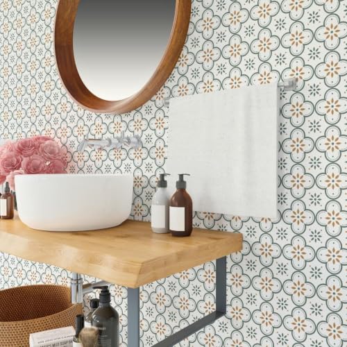 Image of Moroccan Tile Stickers | Waterproof Self Adhesive Peel & Stick Tile Decals for Kitchen Backsplash, Bathroom Wall, Floor, Furniture & Glass (8x8 Inch, Design 32)
