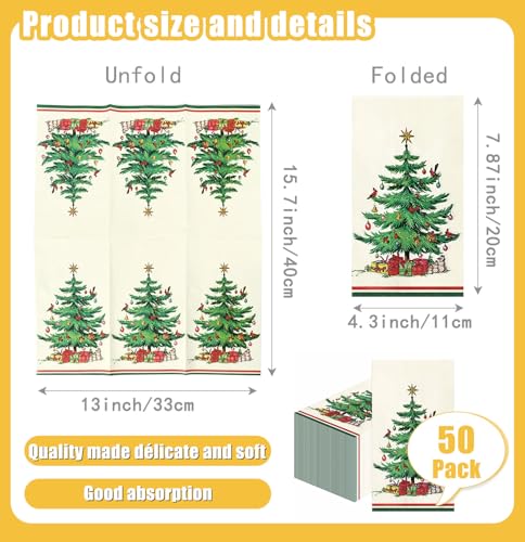 SietDESEO 50 PCS 3-ply Christmas Dinner Napkins Disposable Christmas Guest Bathroom Napkins 13 x 15.7 Inch Disposable Hand Towels for Winter Holiday Home Kitchen Bathroom Paper Napkin Decorative – Image 4
