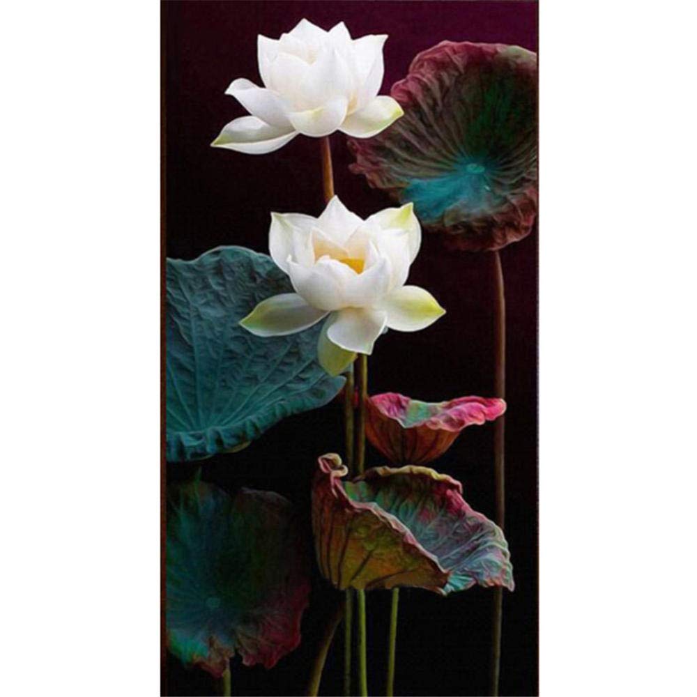 Peinture diamant cristal et strass lotus blanc broderie grand format