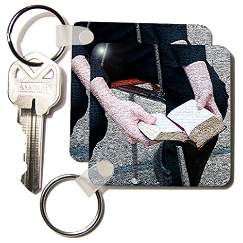 3dRose A Missionary For The LDS Church Reading His Book of Mormon Textured - Key Chains, 2.25 x 4.5 inches, set of 2 (kc_44095_1)