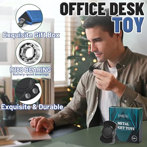Image of 3-in-1 Fidget Spinner Toy for Adult Metal Slider Clicker Spinner Magnetic for Adult Men Office Desk Toy Stress Anxiety Relief ADHD Magnet EDC Cool Gadget Gifts Easter Basket Stuffer - Blue+Silver