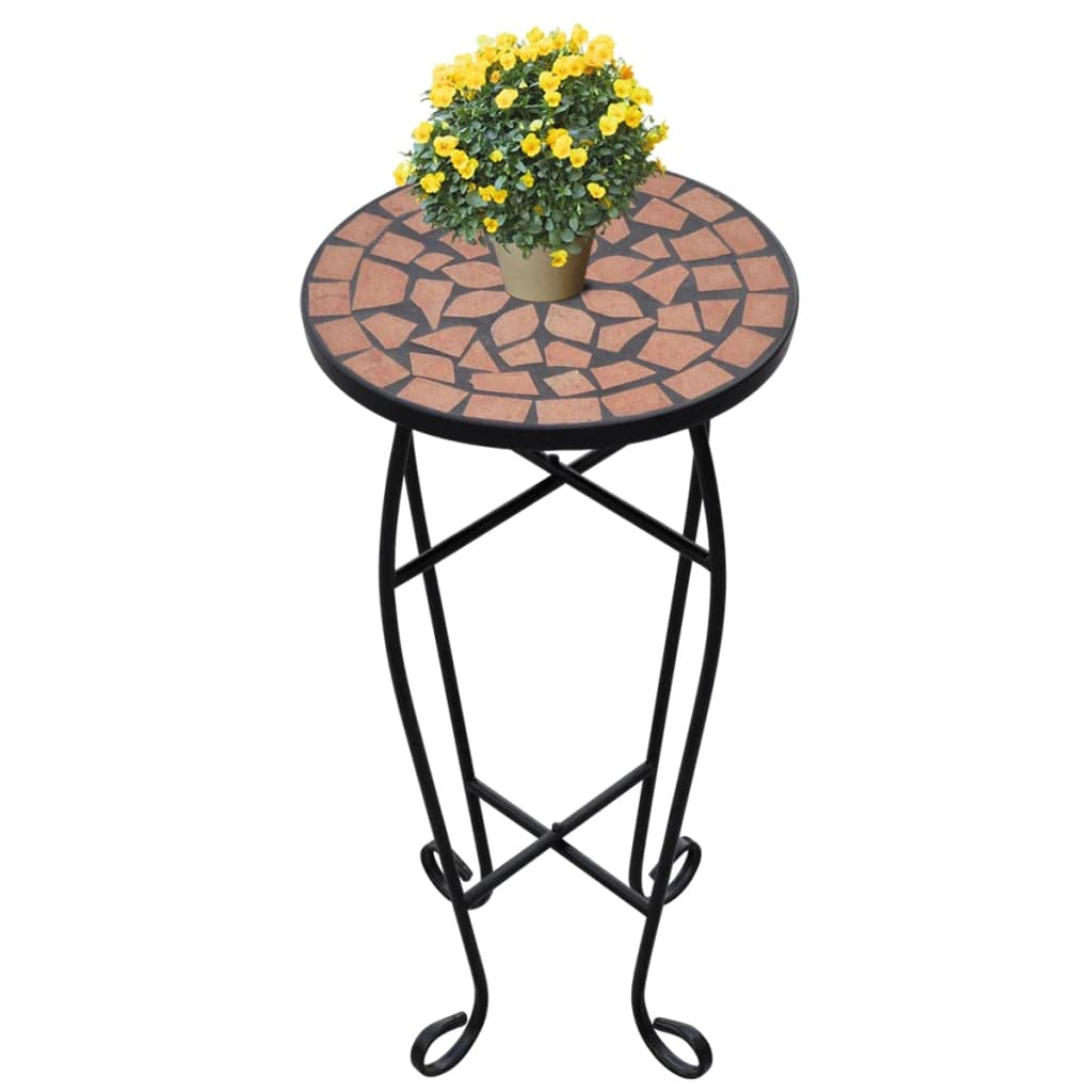 Matalde Mosaic Side Table, Round Plant Table, Indoor and Outdoor Decorative Table, Outdoor Patio Furniture, Garden Patio Living Room Coffee Table, Terracotta, 1 pc,