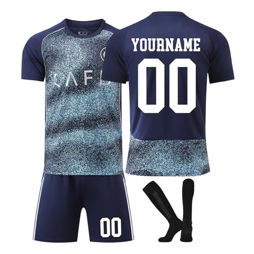 Al NASSR Camiseta de Fútbol Personalizadas para Hombres y Niño, Equipación de Fútbol DIY Nombre Número con Conjunto Top Pantalón Corto y Calcetines Regalo de Fútbol