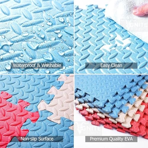 Image of Exercise Puzzle Gym Mat: Interlocking EVA Foam Floor Tiles for Protective Flooring and Workouts(6 Mats-2 Red /2 Blue /Green /Yellow) (6 Mats- 24 Sq.ft)