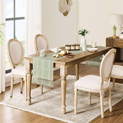 Chemin de table en lin vieux rose 35x180 cm avec glands pour deco de buffet - 4