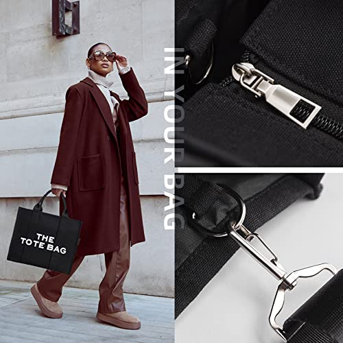 Poquakii The Tote Bag For Women, Luxury Stylish Aesthetic Cute Trend Black Canvas Crossbody Bag With Zipper Handbags School Travel Trip Work Essentials Accessories Gear, Birthday Gifts For Women #TOP1