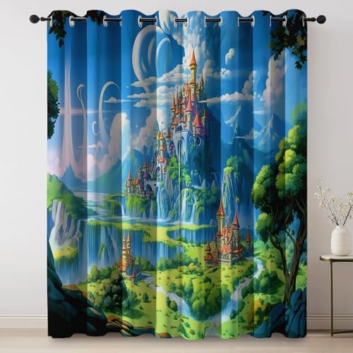 Cartoon Fantasy Castle Island Decorative Printed Blackout Cu