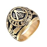 OAKKY Jewelry Mens Stainless Steel Domineering Vintage Freemason Masonic Rings, Black and Silver