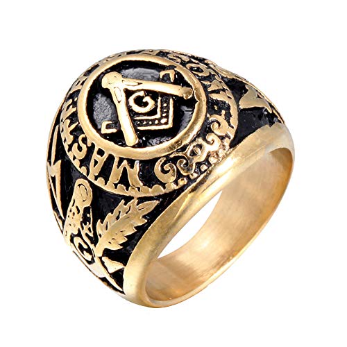 OAKKY Jewelry Mens Stainless Steel Domineering Vintage Freemason Masonic Rings