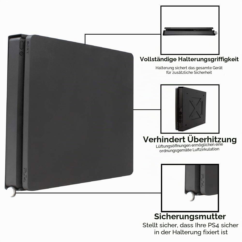 HumanCentric PS4-Halterung für PS4 Slim + 2 Controller-Halterungen im Paket, Befestigung an der Wand oder der Rückseite des Fernsehers, passt nur auf PS4 Slim