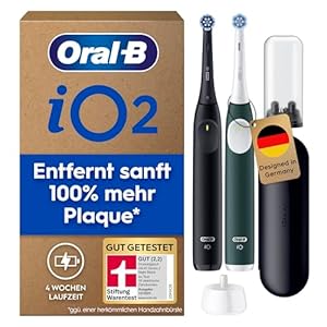 Oral-B iO Series 2 Elektrische Zahnbürste, Electric Toothbrush, DUO Pack, 2. Handstück, 3 Putzmodi für Zahnpflege, Reise-Etui, Aufsteckbürsten-Etui, Designed by Braun, Night Black, Forest Green