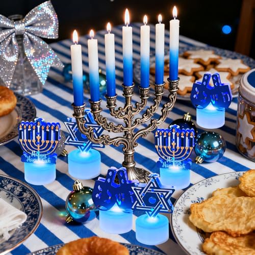 Bougies de Hanoukka aux détails soignés Étoile de David et Dreidel bleu - 5