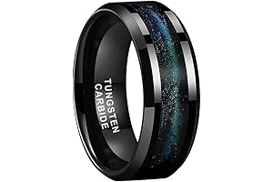 8mm Black Tungsten Ring with Flowing Secret Wood Inlay for Men and...