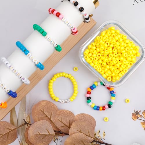 Image of Auvoua 1000Pcs Pony Beads Bracelet 9mm Yellow Plastic Barrel Pony Beads for Necklace,Hair Beads for Braids,Key Chain,Jewelry Making (Yellow)
