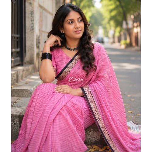 Image of Narayanpet Pure Cotton Avani Border Saree for Women with Running Blouse | Tassels | Traditional Woven Solid Design | Handloom Weave