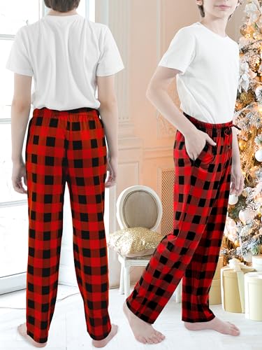 Cooraby Boys Plaid Pants Boys Girls Printed Plaid Pants with Pockets Drawstring Elastic Waist for Christmas3