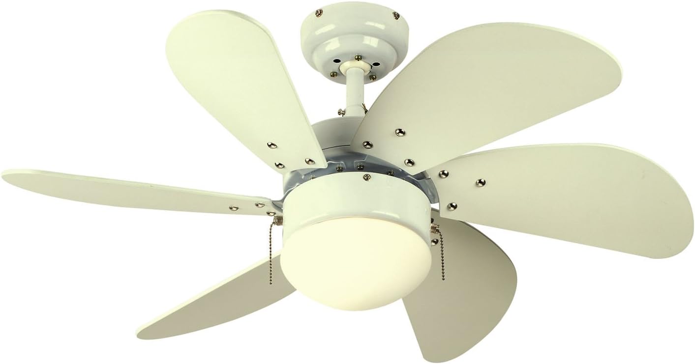 Westinghouse Lighting 7814565 Turbo Swirl 30-Inch 6-Blade Ceiling Fan, White with Opal Globe