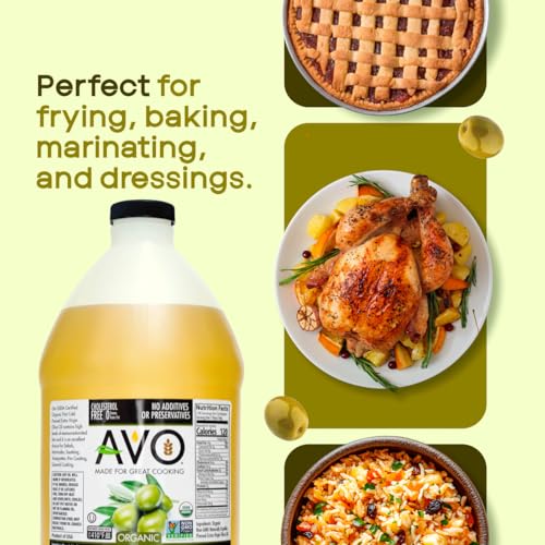 Image of AVO Organic Olive Oil Extra Virgin Cold Pressed, 64 Fl-oz (Half Gallon) NO preservatives added, High Smoke Point 410F Oil Cooking