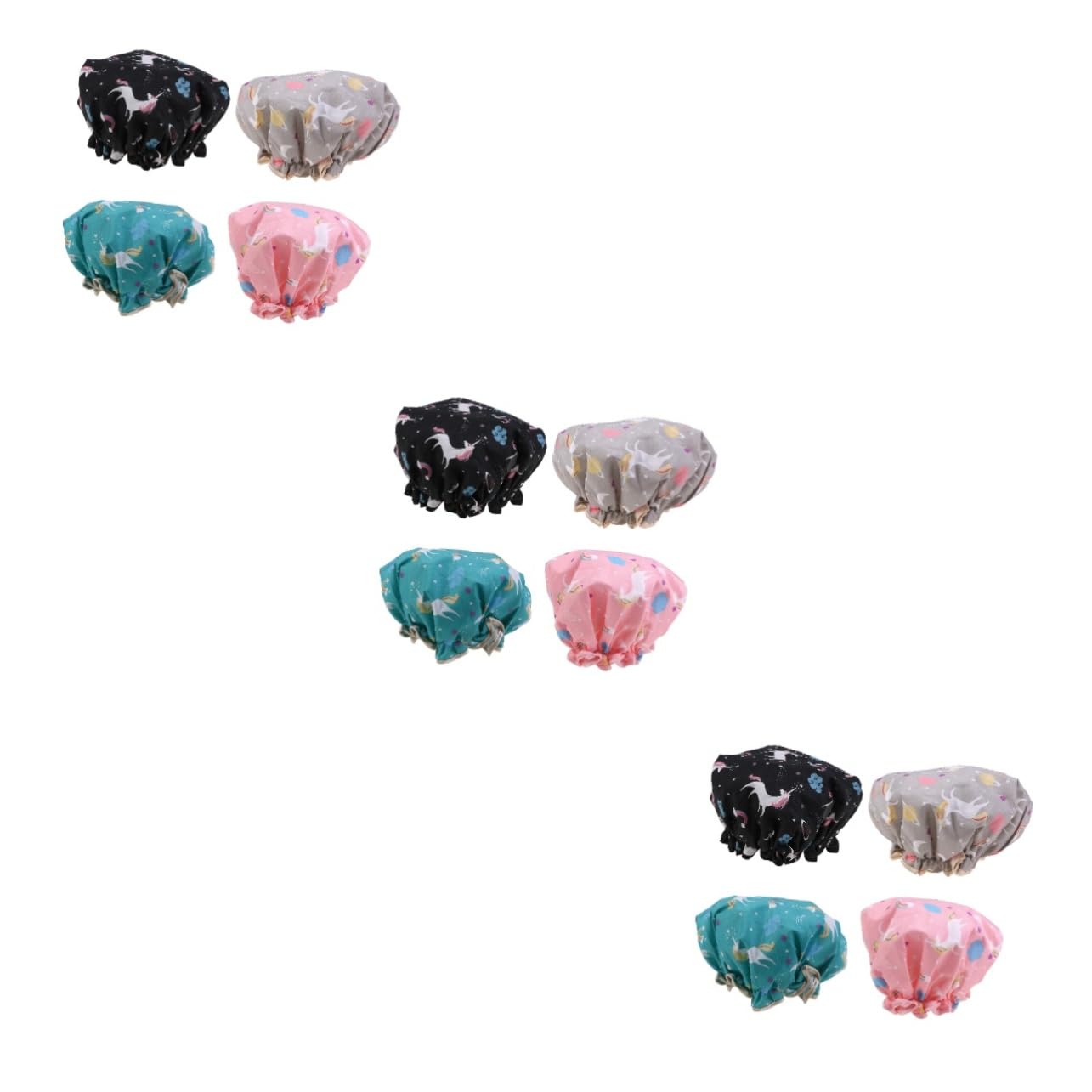 Amosfun 12stücke Teiliges Duschhaube Für Damen Cartoon-einhorn Doppellagig Elastisch Für Bad Spa Und Reisen Grün Rosa Schwarz