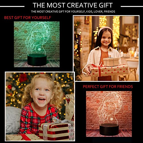 Image of Cute Frozen Princess Elsa Anime Character 3D LED Optical Illusion Bedroom Decor Sleep Table Lamp with Remote 7 Colors Acrylic Visual Night Light Birthday Christmas Gifts for Child Kids Toddlers