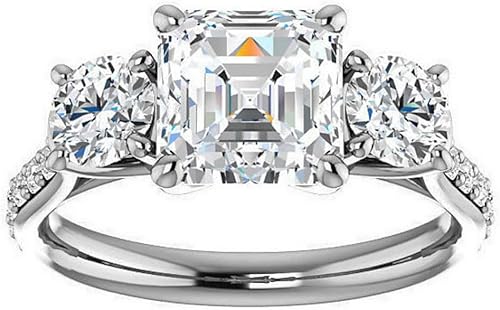 Vista 2 de Juego de anillos de compromiso de moissanita de 2 a 4 quilates enrejado para boda, plata 925, oro sólido de 10 K14 K18 K Regalos de compromiso