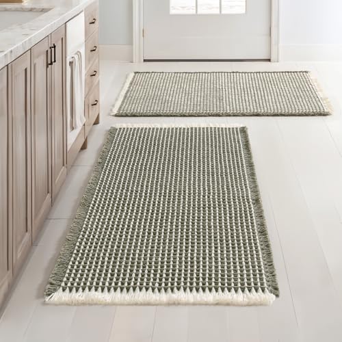 MIULEE Set of 2 Waffle Bathroom Rugs, Boho Bath Rugs