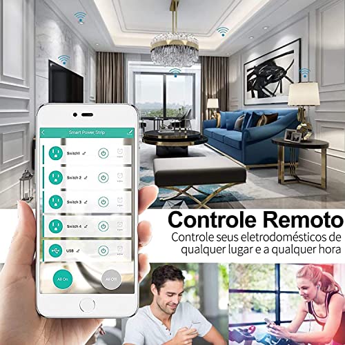 Jinvoo Alexa Tomada Inteligente Protetor Eletronico,Tuya Wi-Fi Filtro de Linha 4 Individuais Disjunt