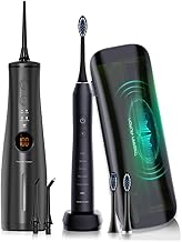 Tristan Auron Business Class Set - Sonic Toothbrush & Projet Oral Irrigator - 2 Brush Attachments, 2 Replacement Nozzles, HydroFlow Technology for Optimal Dental & Gum Care
