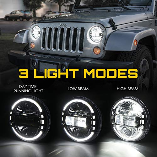 Image of Xprite 7 inch LED Halo Headlights Compatible with 97-18 Jeep Wrangler JK, Black | Aluminum Housing, PC Lens, DOT Approved, High /Low Sealed Beam, IP67 Waterproof, Plug N Play