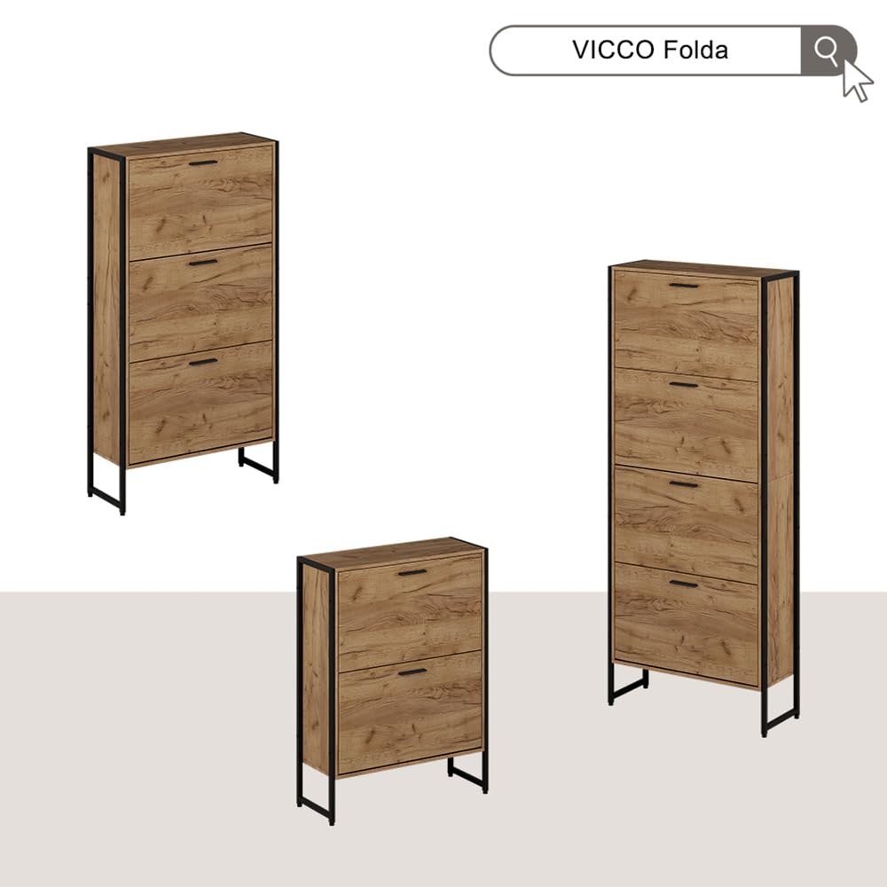Vicco Benne à chaussures Folda, Chêne doré/noir, 63x83cm avec 2 compartiments basculants