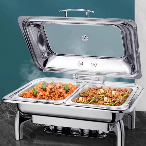 Juego de platos para rozaduras de buffet, calentador de alimentos de acero inoxidable con bandeja de agua para catering, bodas, fiestas, solución elegante y duradera para servir