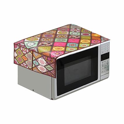 PrettyKrafts Microwave Oven Top Cover, Microwave Cover with Pockets Free Size, with 4 Utility Pockets, Multi_Checks