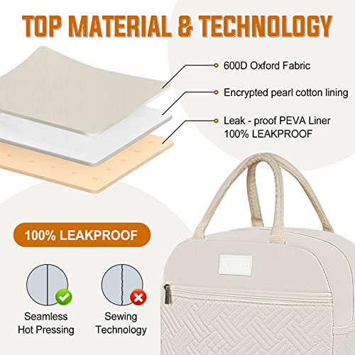 Nisuam Lunch Bag For Women, Large Capacity Insulated Lunch Box Tote For Hot And Cold Food - Portable And Reusable Adult Lunch Bags For Work, Office, Picnic, Camping, And Trip Beige #TOP1