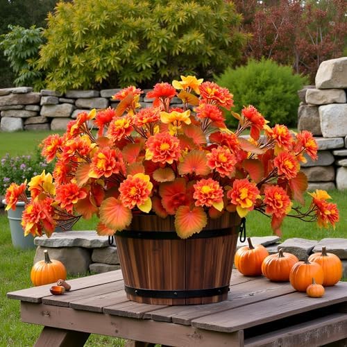 Artificial Geraniums Fall Flowers for Outdoor Decoration, 2PCS Silk Fake Fall Geraniums Faux Flowers Realistic Autumn Decor, UV Resistant Floral for Garden Porch Yard Balcony Decor