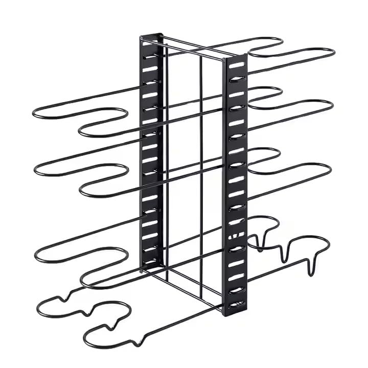 Image of ZEUS GLOBALIZED Iron Metal Pot Countertop Pan Rack Organizer, 8 Pots Holder, 4-Tiers Each Side, Tiered Shelf, Cabinet Pantry Pot Pan Lid Holder, Black