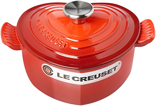 Le Creuset Enameled Cast Iron 1 Quart Cerise Heart Cocotte with Stainless Steel