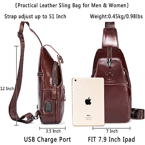 Genuine Leather Sling Bag Mens Crossbody Backpack Hiking Casual Daypack Shoulder Chest Bag with USB Charging Port2