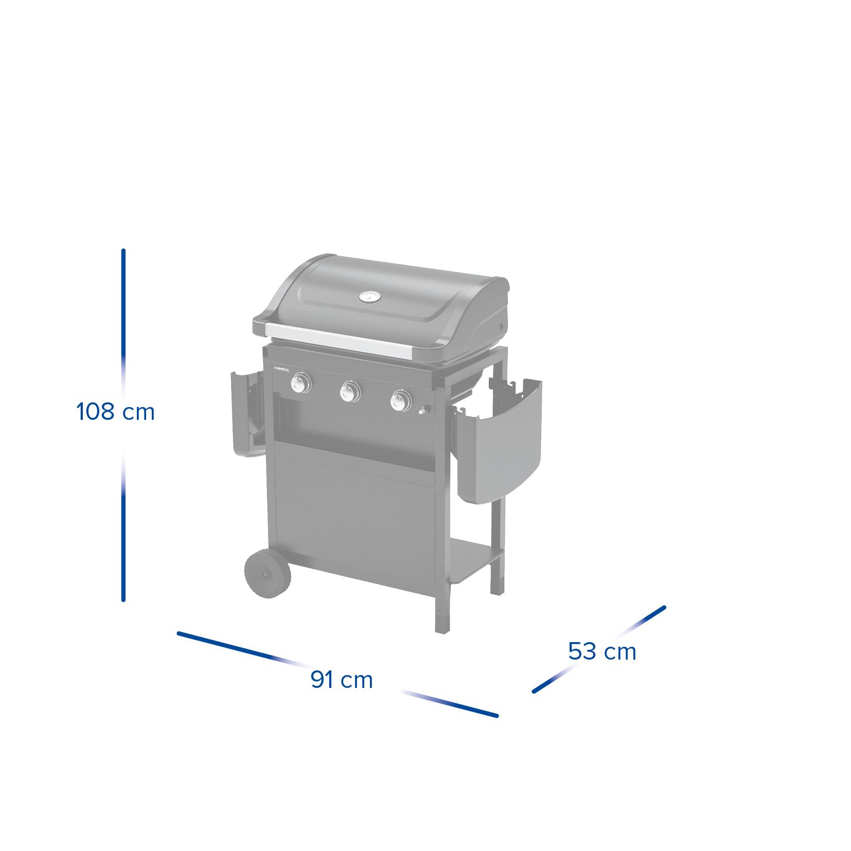 Campingaz Compact 3 L Barbacoa de gas | BBQ con 3 quemadores de acero aluminizado | tapa con termómetro | bandeja recogegrasas y 2 mesas laterales plegables | potencia de 7,5 kW