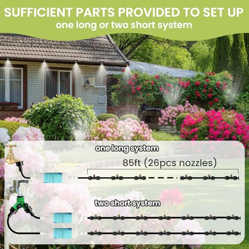 Eledom 85FT Mister for Outside Patio Misting Cooling System, 85FT (26M) Misting Line+26 Brass Mist Nozzles+Water Filter, Outdoor Mister System for Garden Greenhouse Trampoline Waterparke - Thumbnail 6